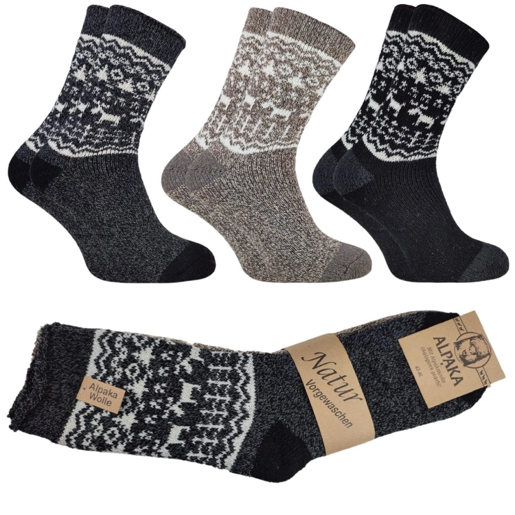 3-pak Skarpety z alpaki z norweskim wzorem