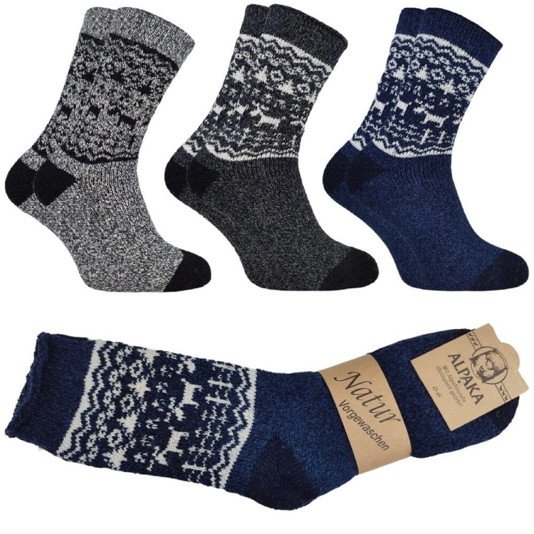 3-pak Skarpety z alpaki z norweskim wzorem