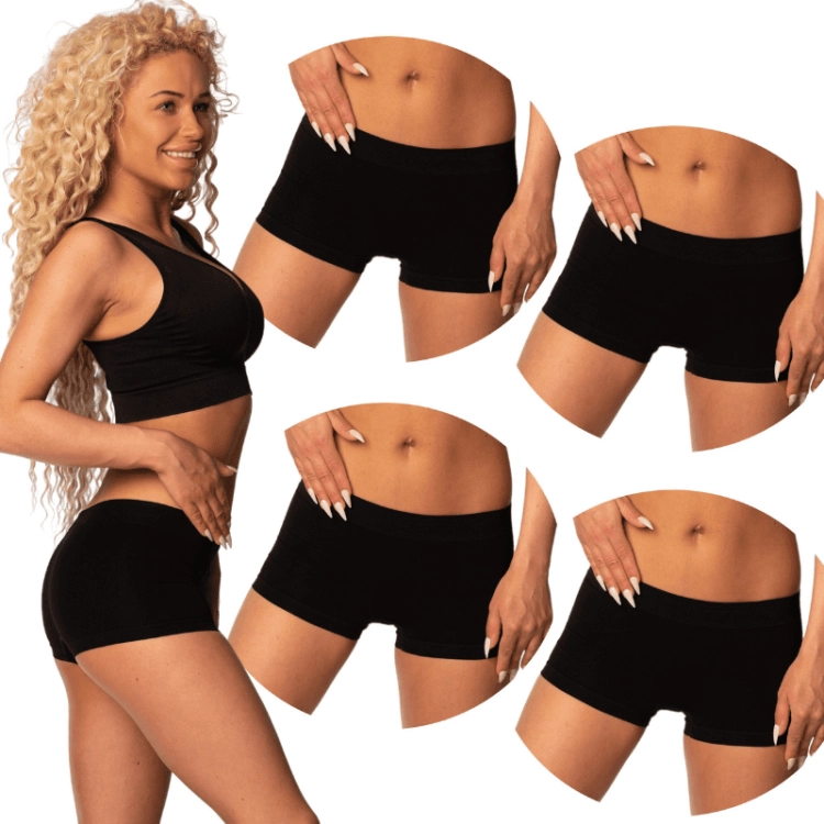 Majtki bokserki damskie bezszwowe czarne 4-pak