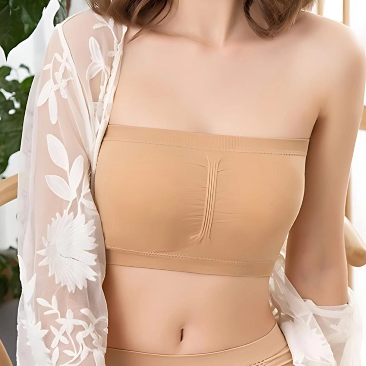 Biustonosz bandeau stanik bez ramiączek top beżowy