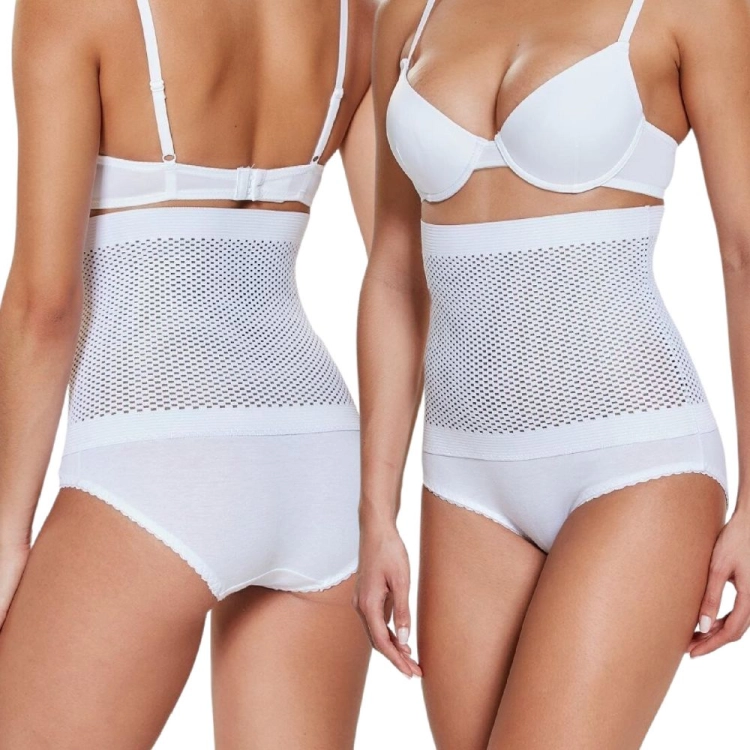 Majtki wyszczuplające brzuch talię wysoki stan białe