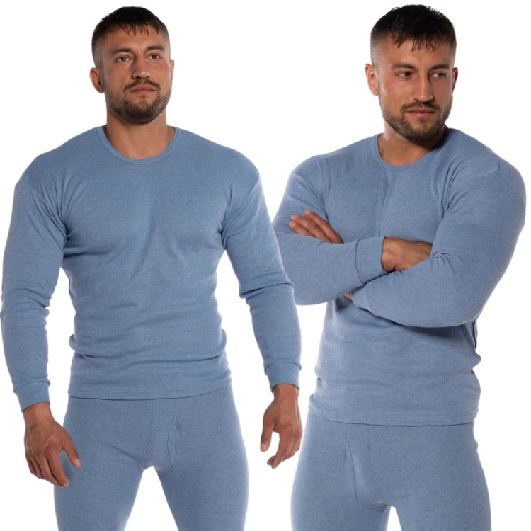 Ocieplany męski podkoszulek bawełniany niebieski