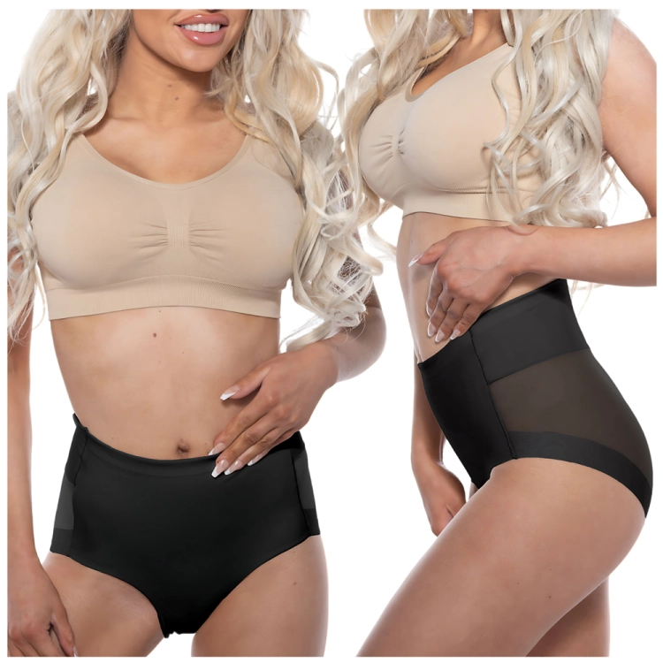 Majtki wyszczuplające wysokie czarne z siateczką