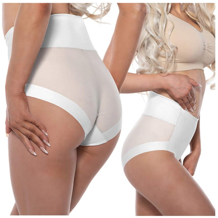 Majtki figi wyszczuplające z wysokim stanem białe z siateczką