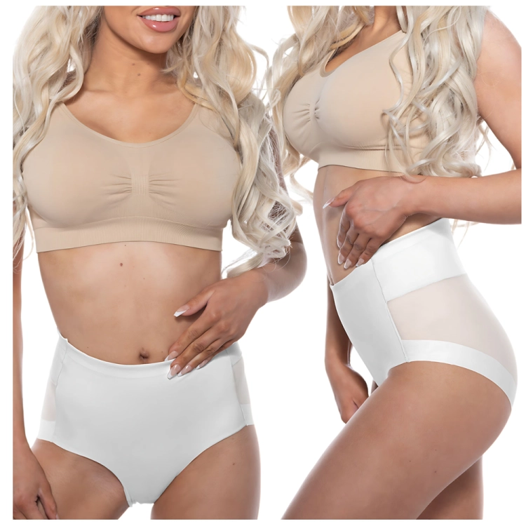 Majtki figi wyszczuplające z wysokim stanem białe z siateczką