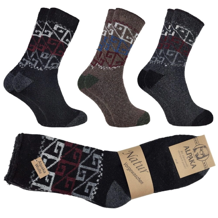 Skarpety wełniane męskie alpaka 3-pak w geometryczne wzory