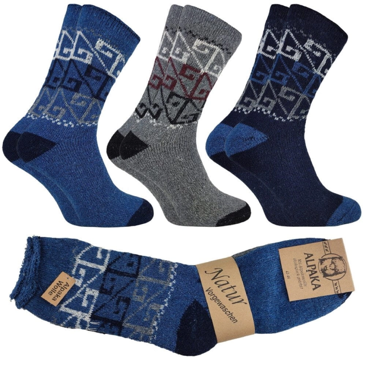 Skarpety wełniane męskie alpaka 3-pak w geometryczne wzory