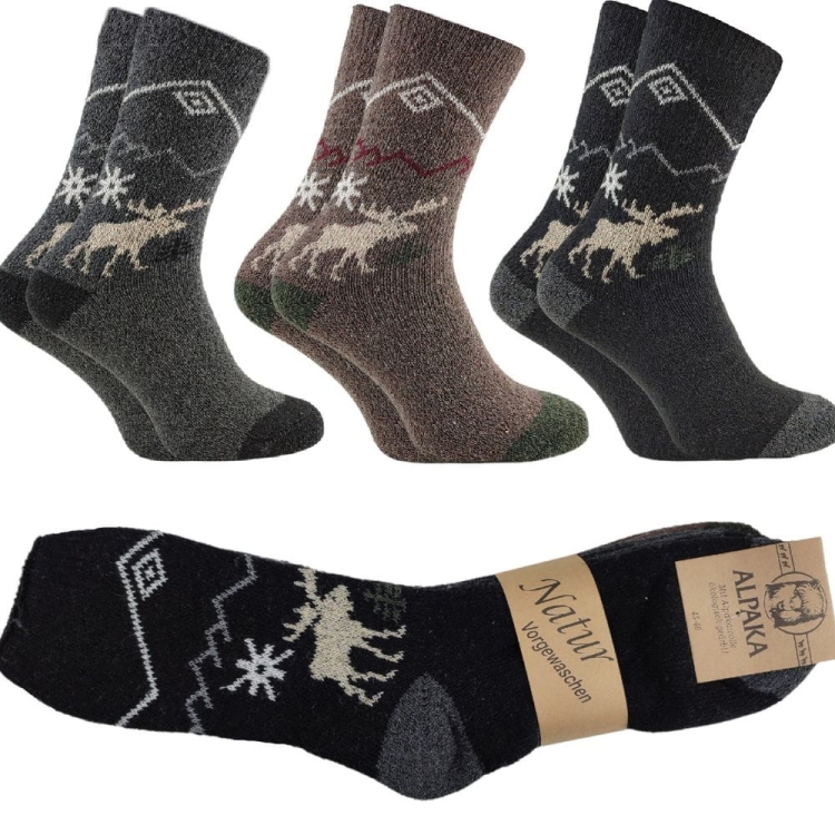 3-pak Skarpety alpaka grube zimowe z reniferem