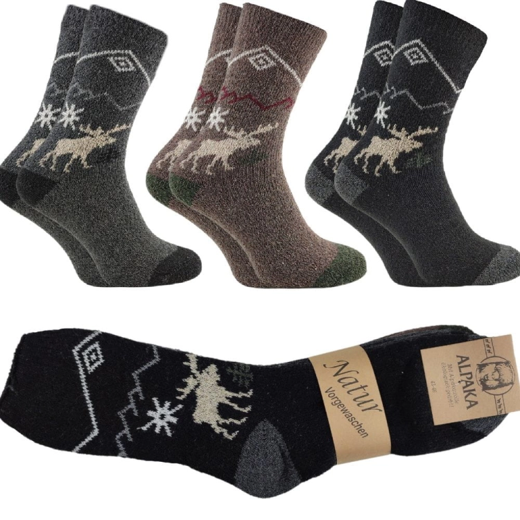 3-pak Skarpety alpaka grube zimowe z reniferem