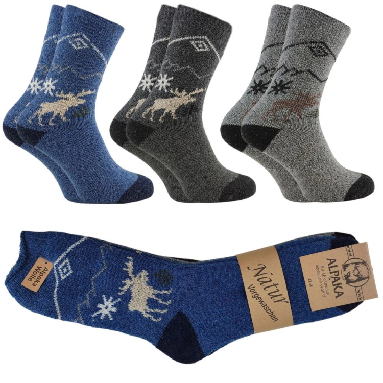 3-pak Skarpety alpaka grube zimowe z reniferem