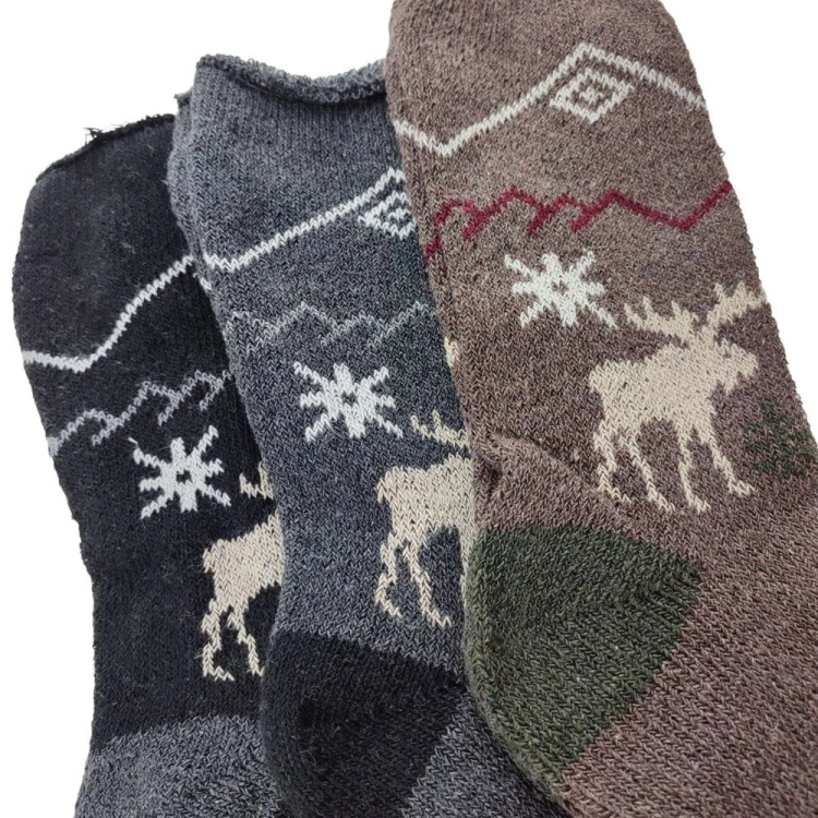 3-pak Skarpety alpaka grube zimowe z reniferem