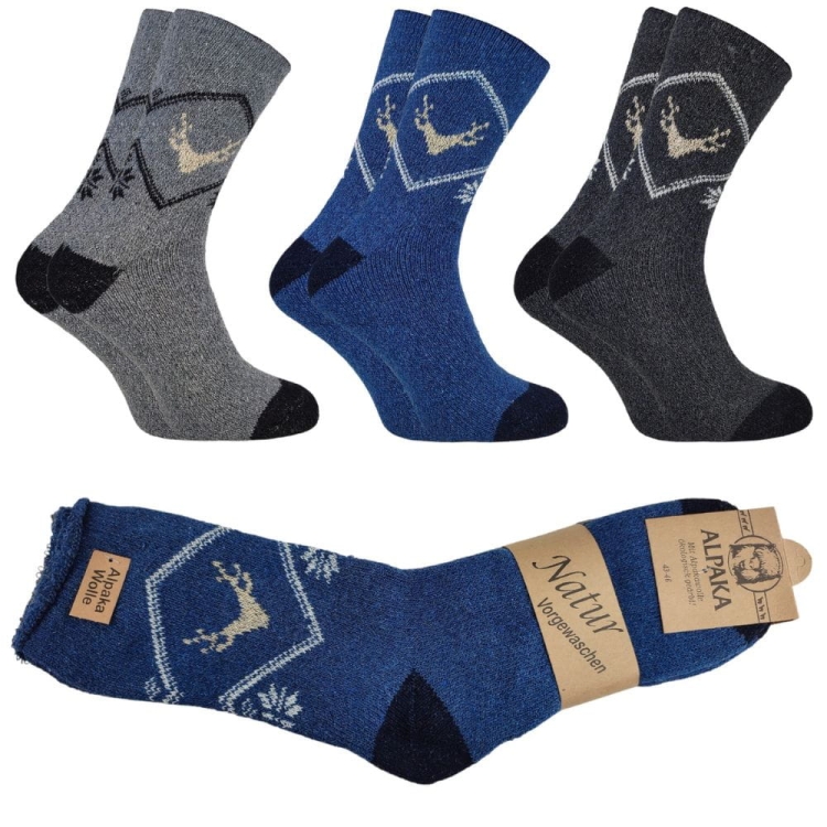 3-pak Skarpety z alpaki wełniane męskie z motywem renifera