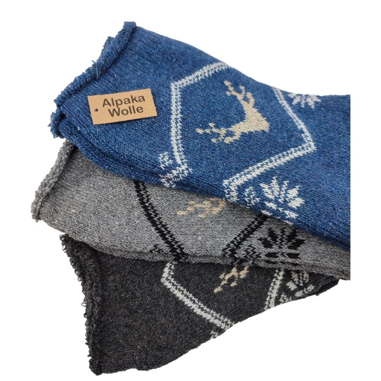 3-pak Skarpety z alpaki wełniane męskie z motywem renifera