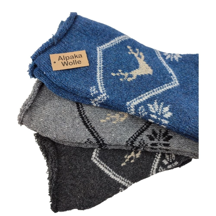 3-pak Skarpety z alpaki wełniane męskie z motywem renifera