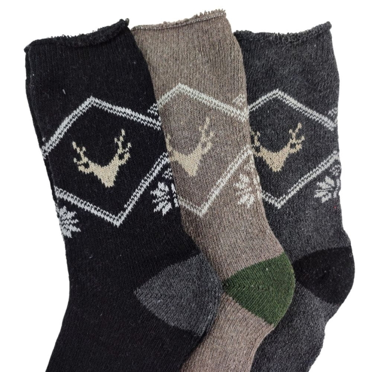 3-pak Skarpety z alpaki wełniane męskie z motywem renifera