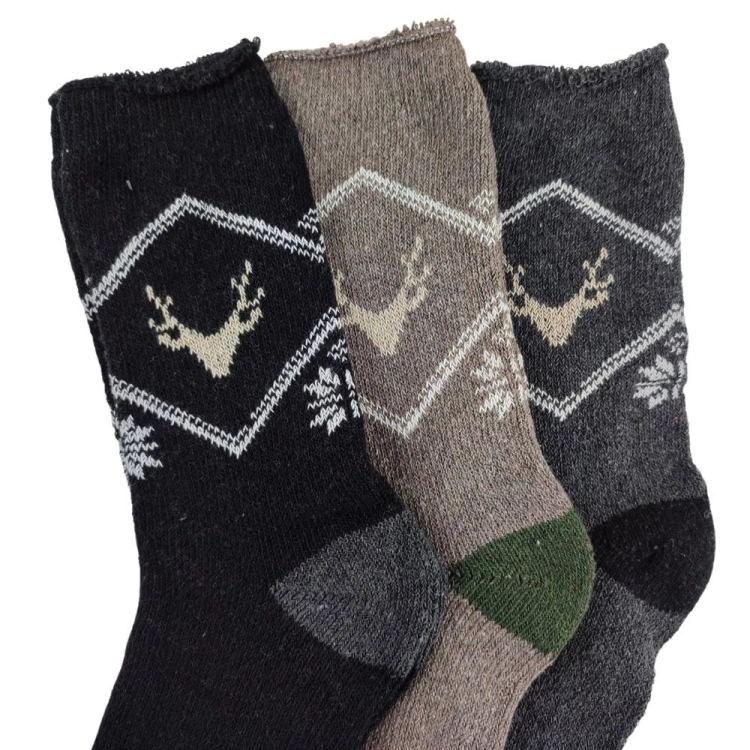 3-pak Skarpety z alpaki wełniane męskie z motywem renifera