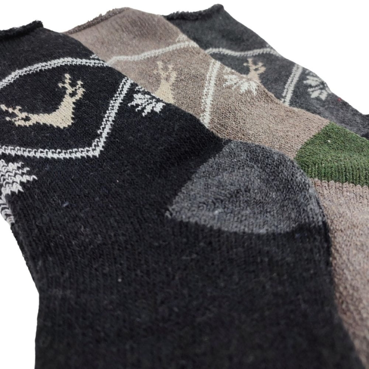 3-pak Skarpety z alpaki wełniane męskie z motywem renifera