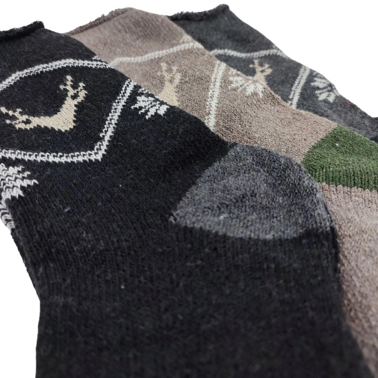 3-pak Skarpety z alpaki wełniane męskie z motywem renifera