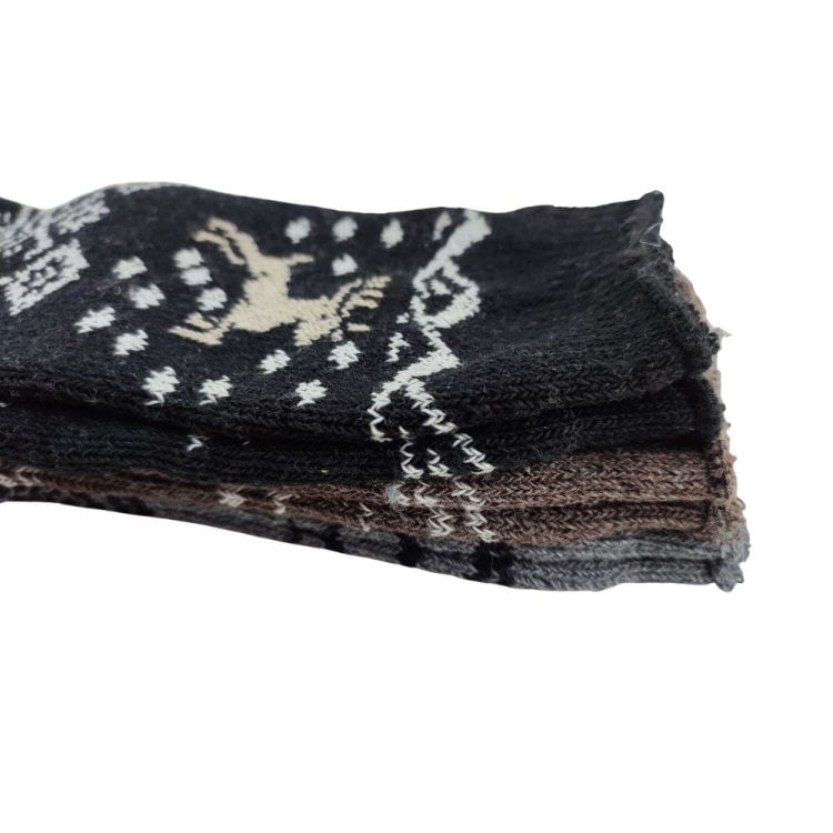 3-pak Skarpety z alpaki wełniane męskie z motywem renifera