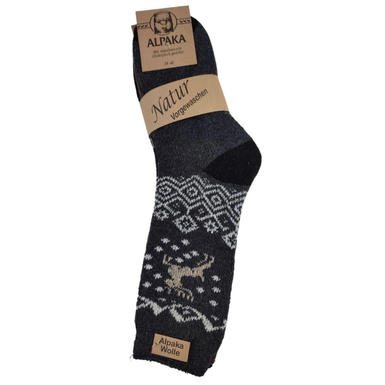 3-pak Skarpety z alpaki wełniane męskie z motywem renifera