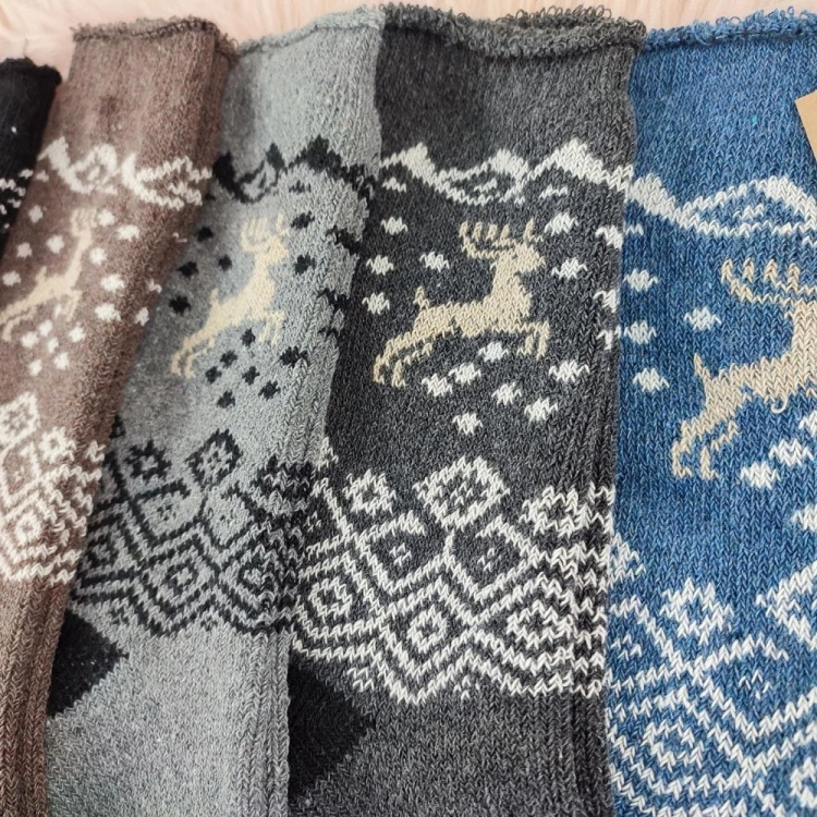 3-pak Skarpety z alpaki wełniane męskie z motywem renifera