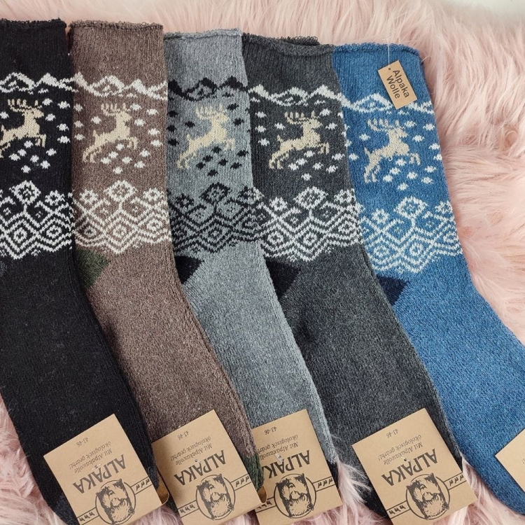 3-pak Skarpety z alpaki wełniane męskie z motywem renifera