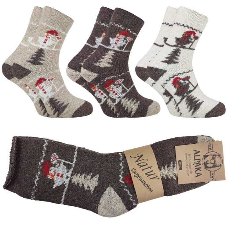 Skarpetki z alpaki grube w bałwanki 3-pak