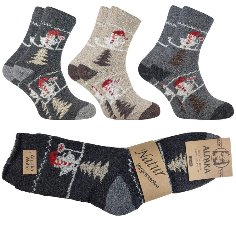 Skarpetki z alpaki grube w bałwanki 3-pak