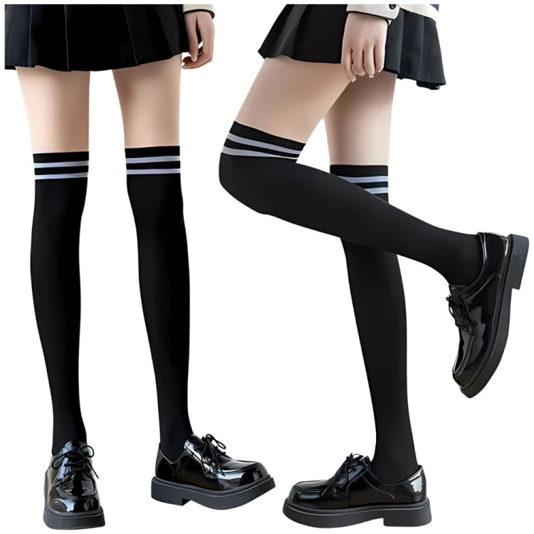 Zakolanówki damskie czarne z paskami elastyczne