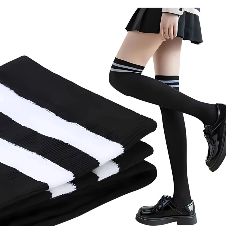 Zakolanówki damskie czarne z paskami elastyczne