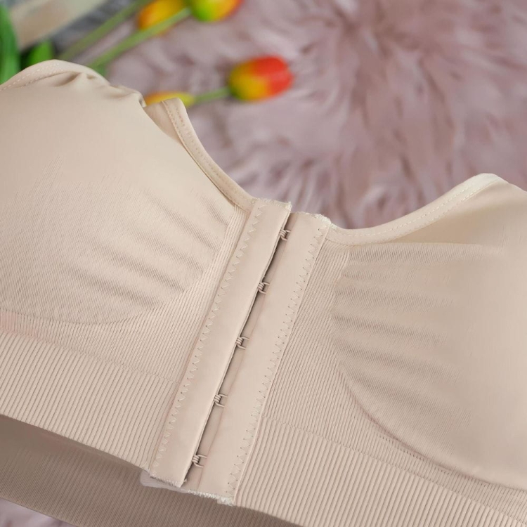 Biustonosz damski zapinany z przodu bez fiszbin beżowy