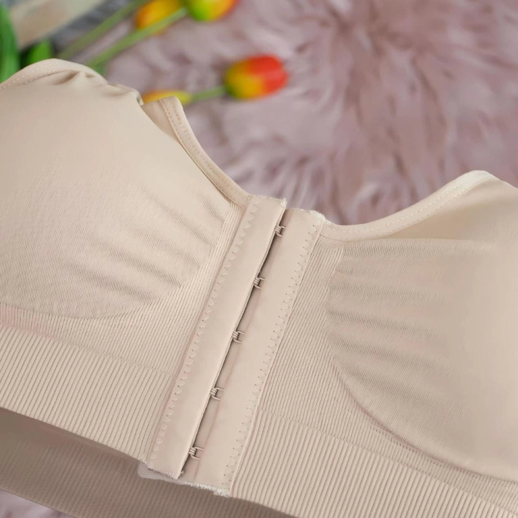 Biustonosz damski zapinany z przodu bez fiszbin beżowy