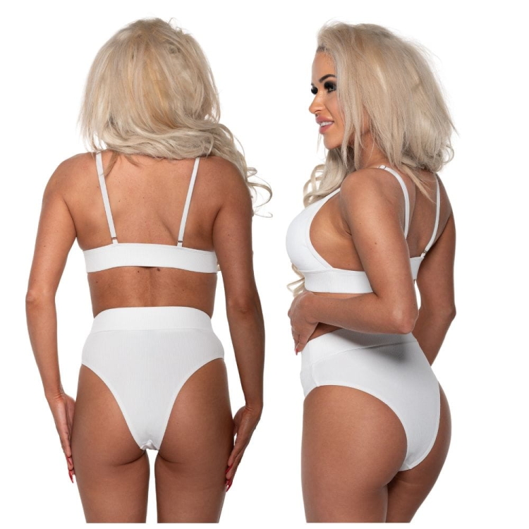 Strój kąpielowy wysoki stan prążkowany biały