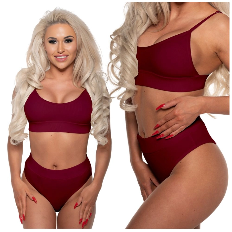 Strój kąpielowy dwuczęściowy prążkowany bordowy