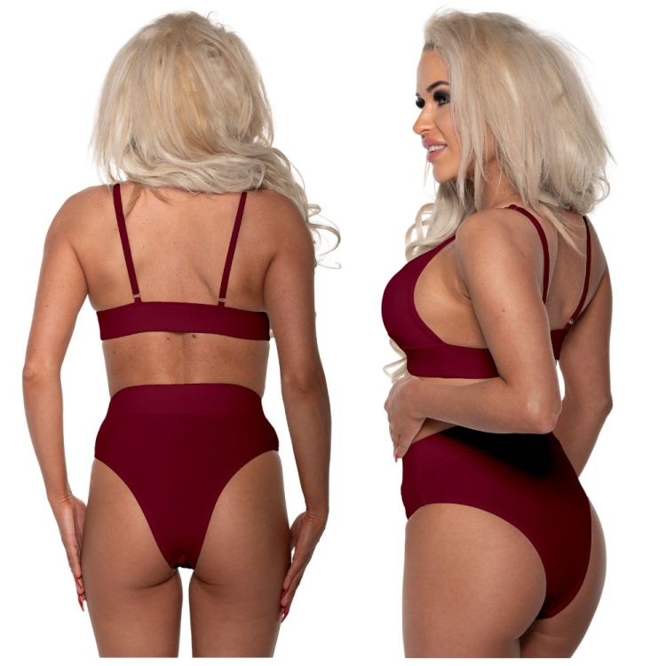 Strój kąpielowy dwuczęściowy prążkowany bordowy