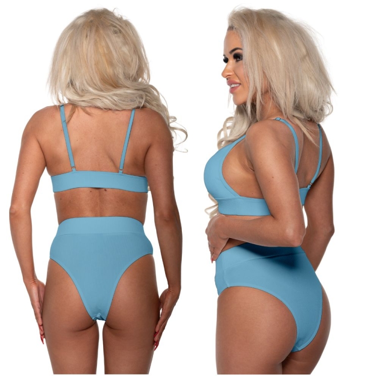 Strój kąpielowy stringi prążkowany dwuczęściowy niebieski