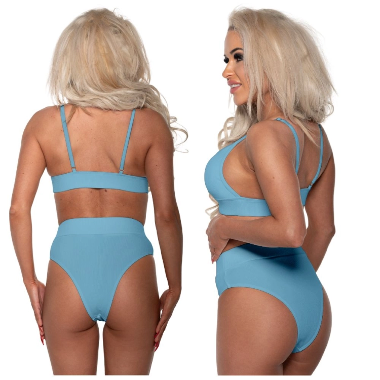 Strój kąpielowy stringi prążkowany dwuczęściowy niebieski