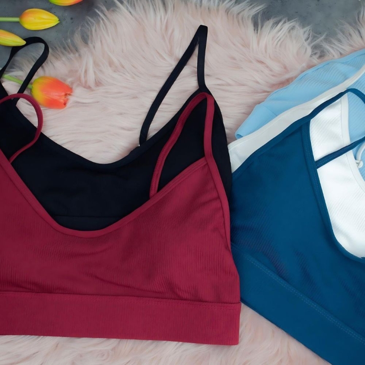 Strój kąpielowy stringi prążkowany dwuczęściowy niebieski