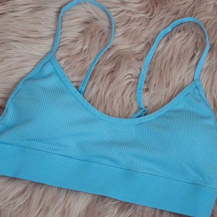 Strój kąpielowy stringi prążkowany dwuczęściowy niebieski