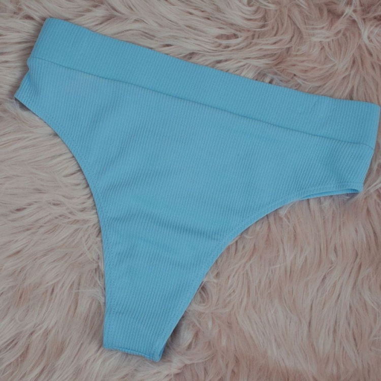 Strój kąpielowy z wysokim stanem prążkowany granatowy