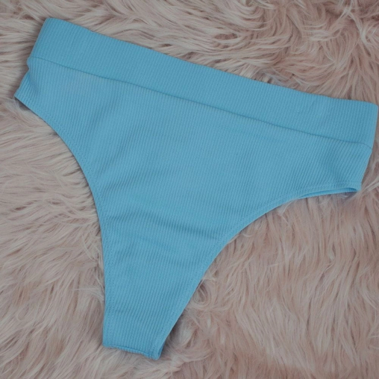 Strój kąpielowy z wysokim stanem prążkowany granatowy