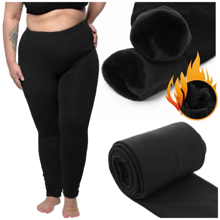 Legginsy termiczne damskie ocieplane z futerkiem czarne