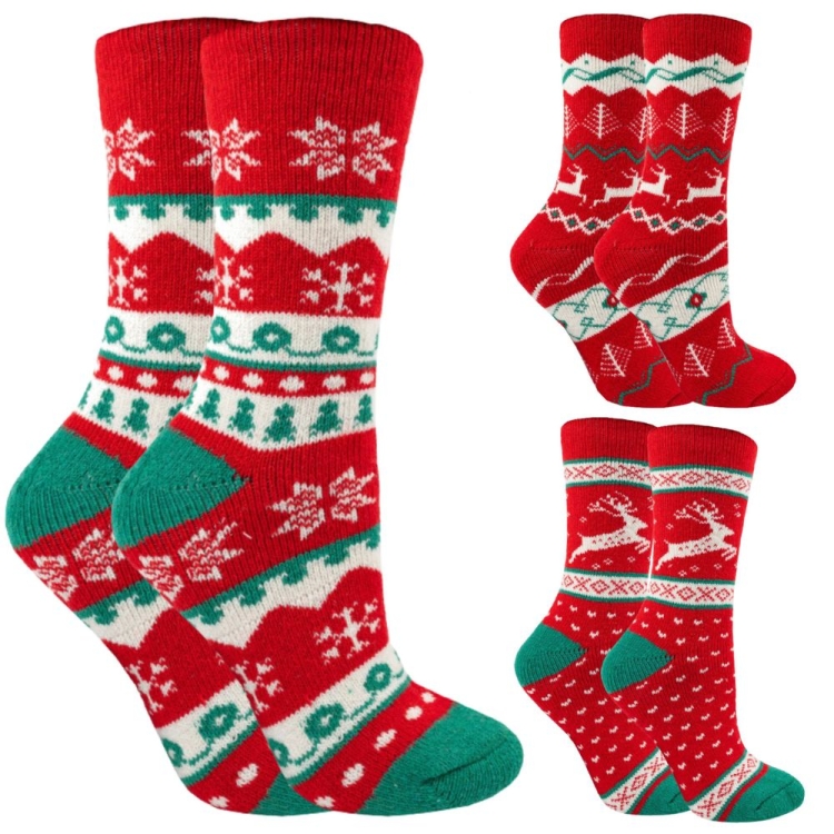 Skarpety z alpaki damskie świąteczne czerwono-zielone 3-pak