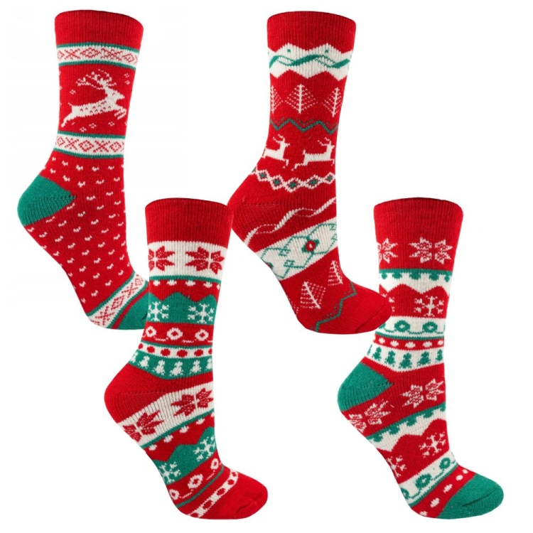 Skarpety z alpaki damskie świąteczne czerwono-zielone 3-pak
