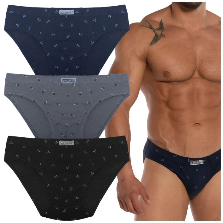 Slipy męskie bawełniane wzory mix kolorów Cotton World 3-pak