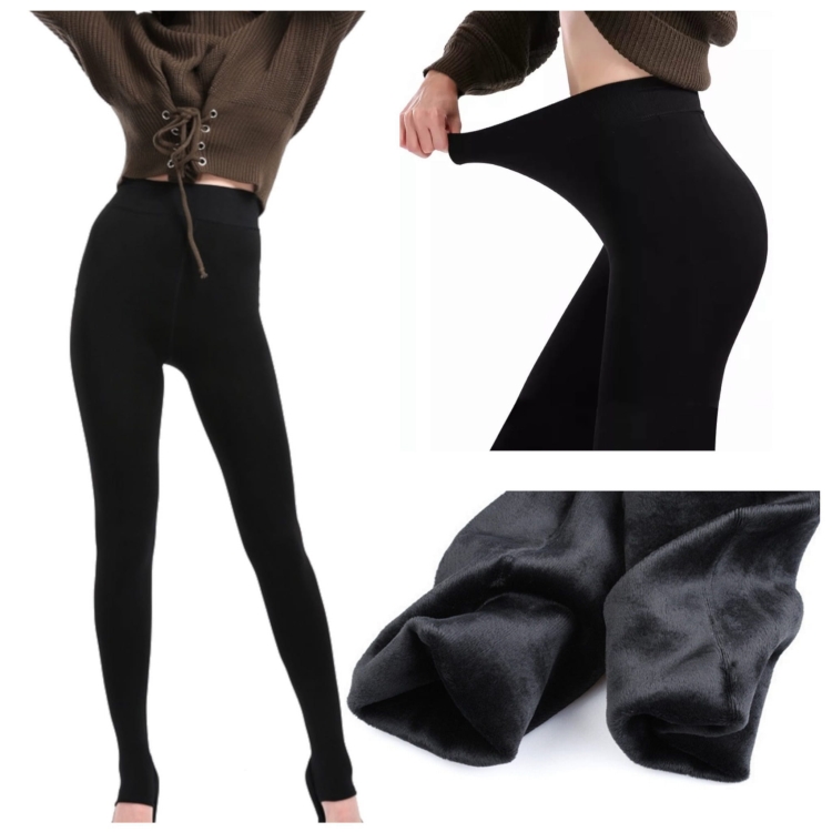 Legginsy ocieplane damskie z wysokim stanem futerko czarne