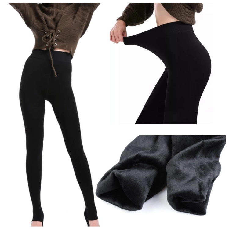 Legginsy ocieplane damskie z wysokim stanem futerko czarne