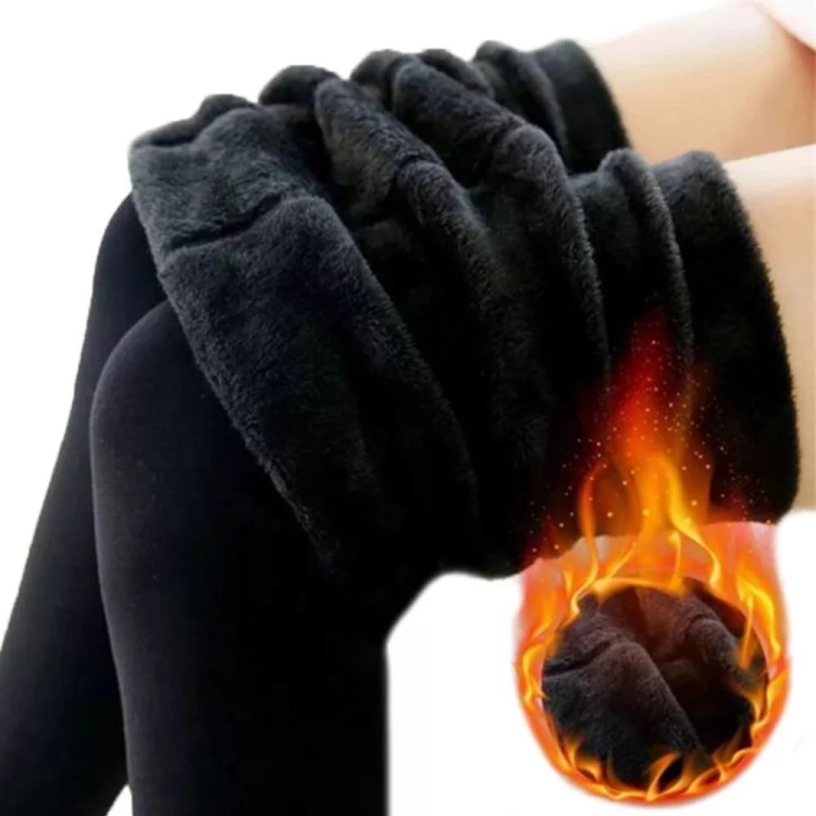 Legginsy ocieplane damskie z wysokim stanem futerko czarne