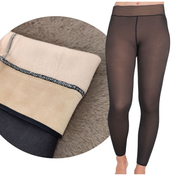 Legginsy damskie elastyczne ocieplane polarem czarne
