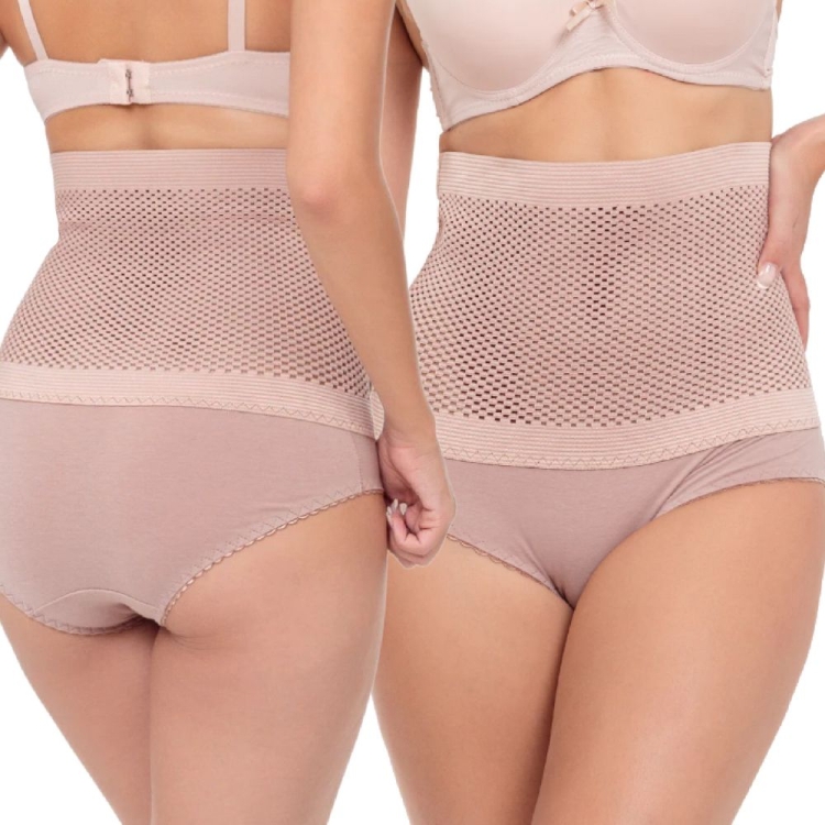 Majtki wyszczuplające brzuch talię wysoki stan różowe